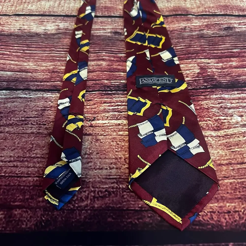 Lands End 100% Silk Skinny Tie 58x3.5 Nautical Maritime Flags Yacht Sailing Boat